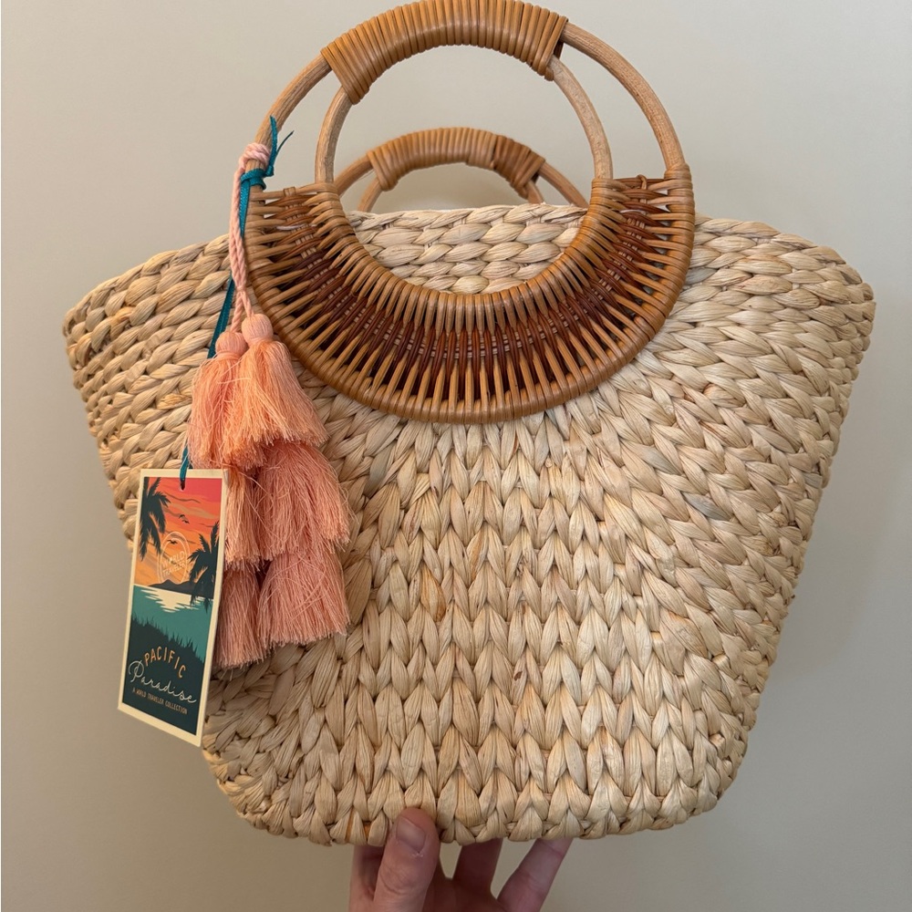 Pacific Paradise Woven Rattan Bag with Coral Accents